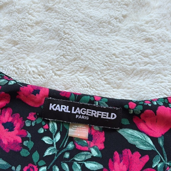 Karl Lagerfeld Paris Sleeveless Floral Sheath Dress Black Red Green Size 4 - Picture 4 of 6